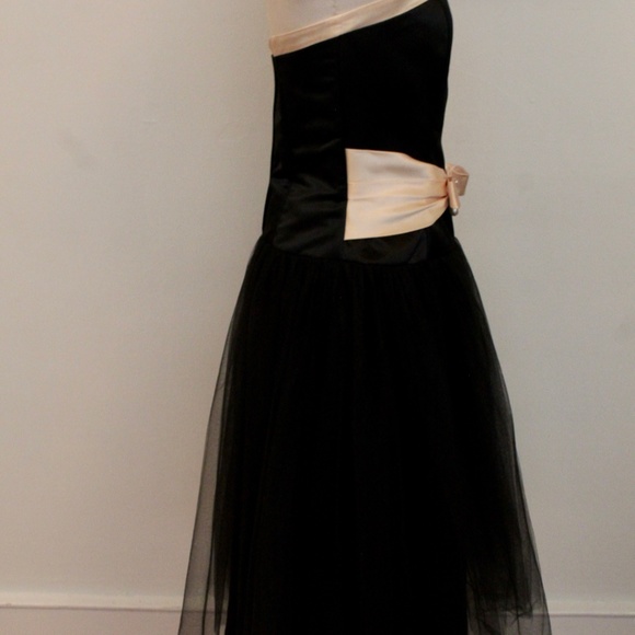2000's Jessica McClintock 50s inspired Black and Cream Tea Length Party Dress wi - Picture 2 of 4
